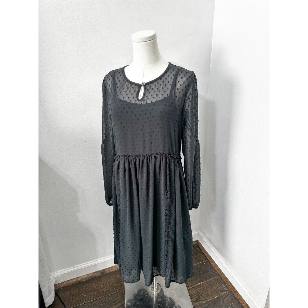 Matilda Jane Nostalgia Charlie Swiss Dot Black Long Sleeve Dress Medium Women’s